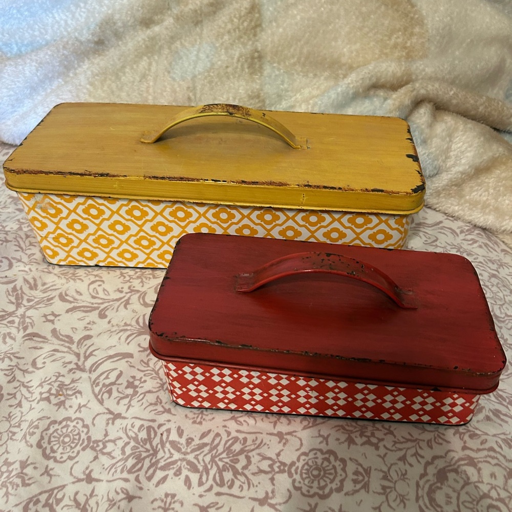 Vintage Style Red and Yellow Decorative Tin Boxes
